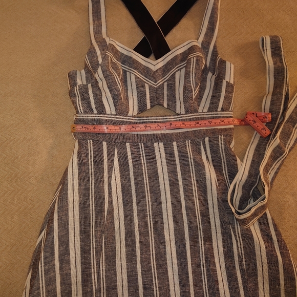 NWOT BCBG MaxAzria Cut-out Linen Halter Midi Dress - XS / 2 Striped Sundress Tea - Picture 5 of 12